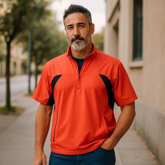 CB Weather Tec Pullover Shirt Cutter and Buck Orange Black 1/4 Zip Mens Golf S - Picture 1 of 12